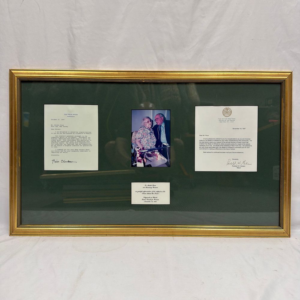 Lot 156: Michel Roux Citymeals on Wheels Tribute with Bill Clinton and Rudy Giuliani Signed Letters