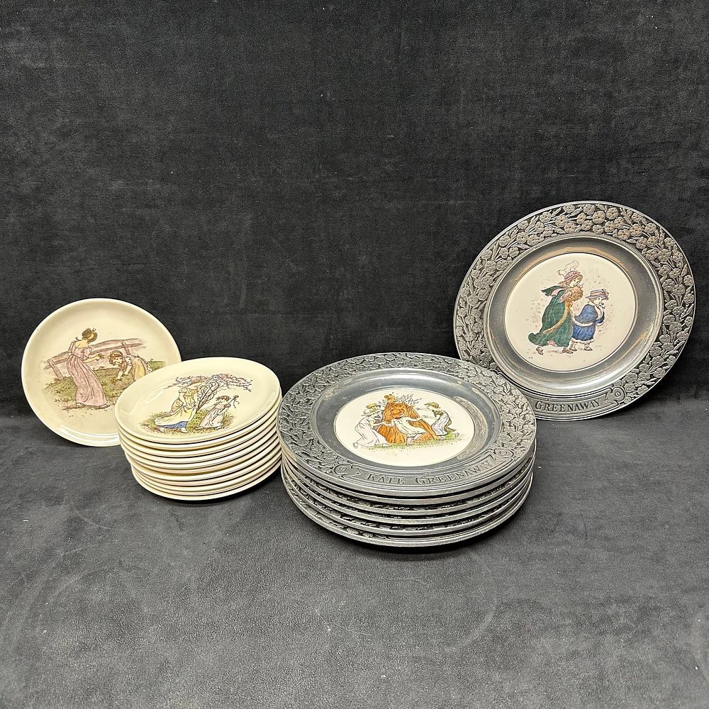 Lot 176: Collection of Kate Greenaway Decorative Plates Pewter and Porcelain Mix