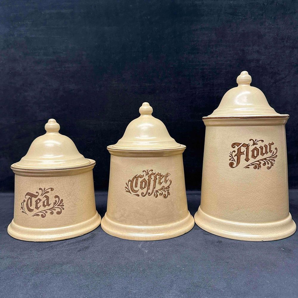 Lot 181: Pfaltzgraff Village Canister Set Flour Coffee Tea Storage Containers