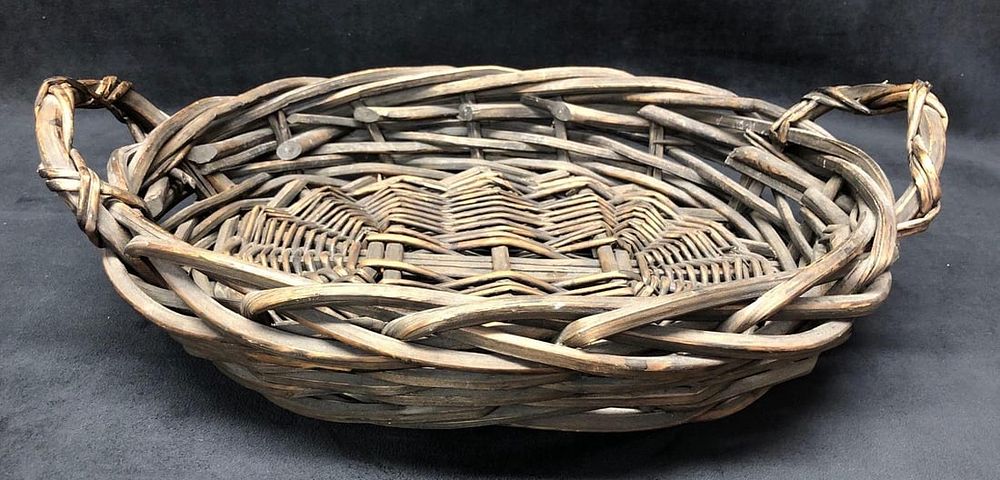 Lot 202: Vintage Woven Wicker Basket with Wooden Handles