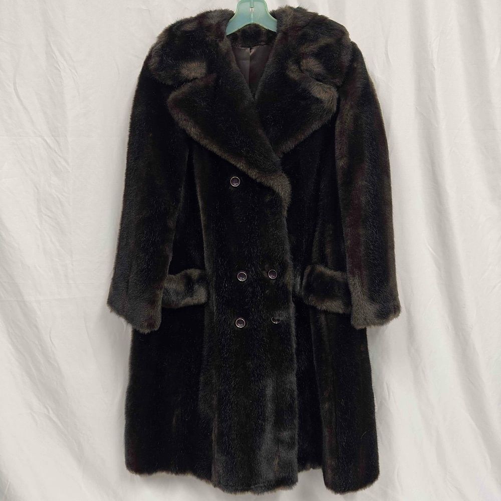 Lot 259: Esprit by North Bay Black Faux Fur Long Trent Coat Style