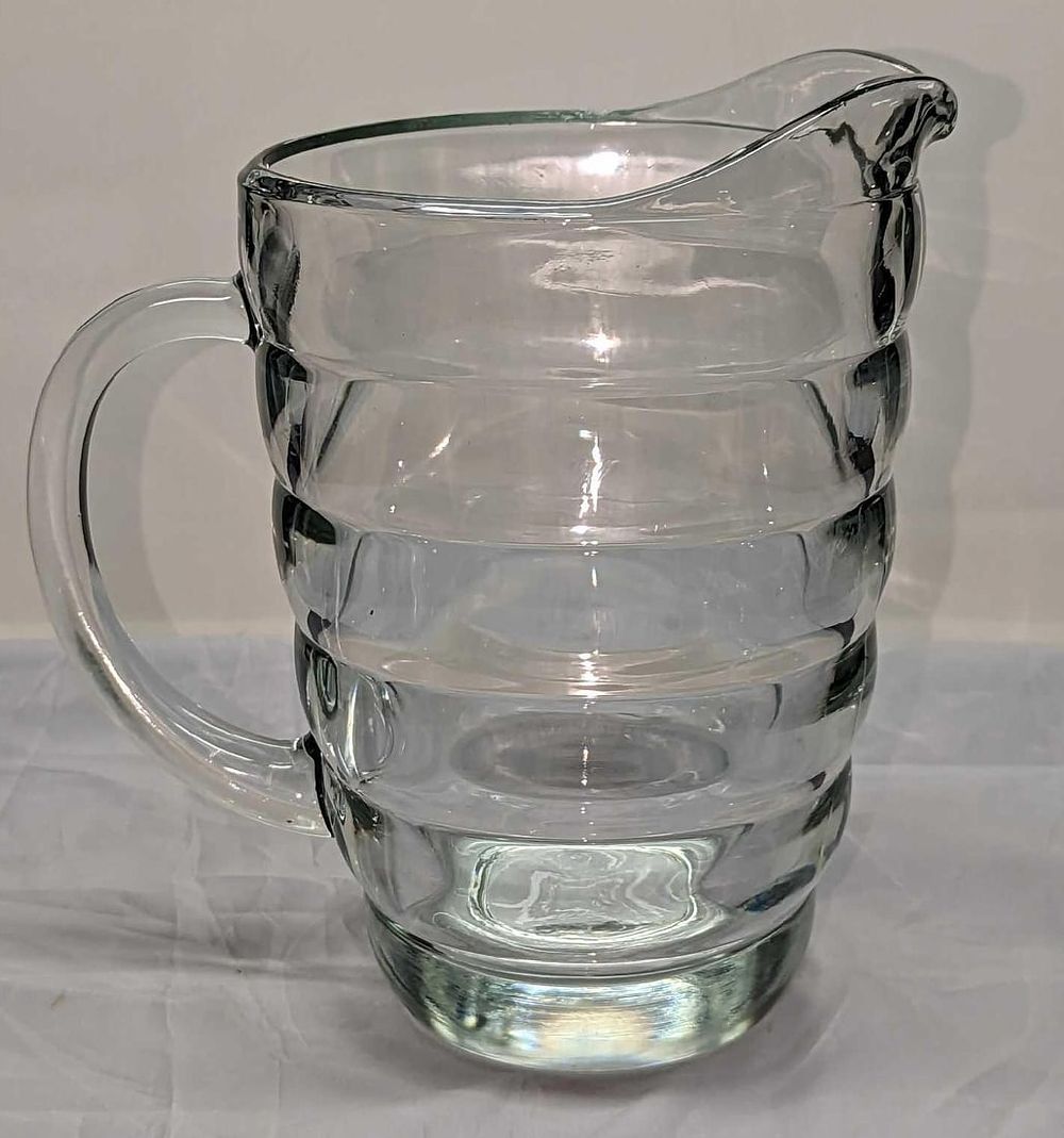 Lot 263: Vintage Deco Ringed Glass Pitcher