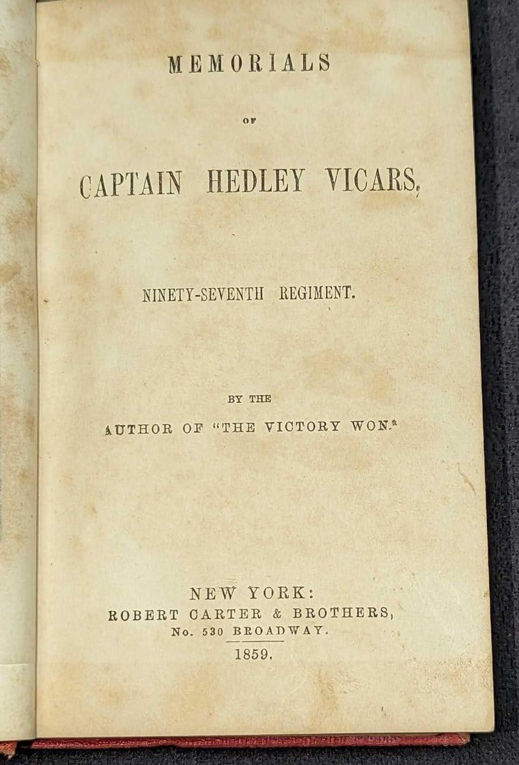 Lot 284: Memorials Of Captain Hedley Vicars 97th Regiment