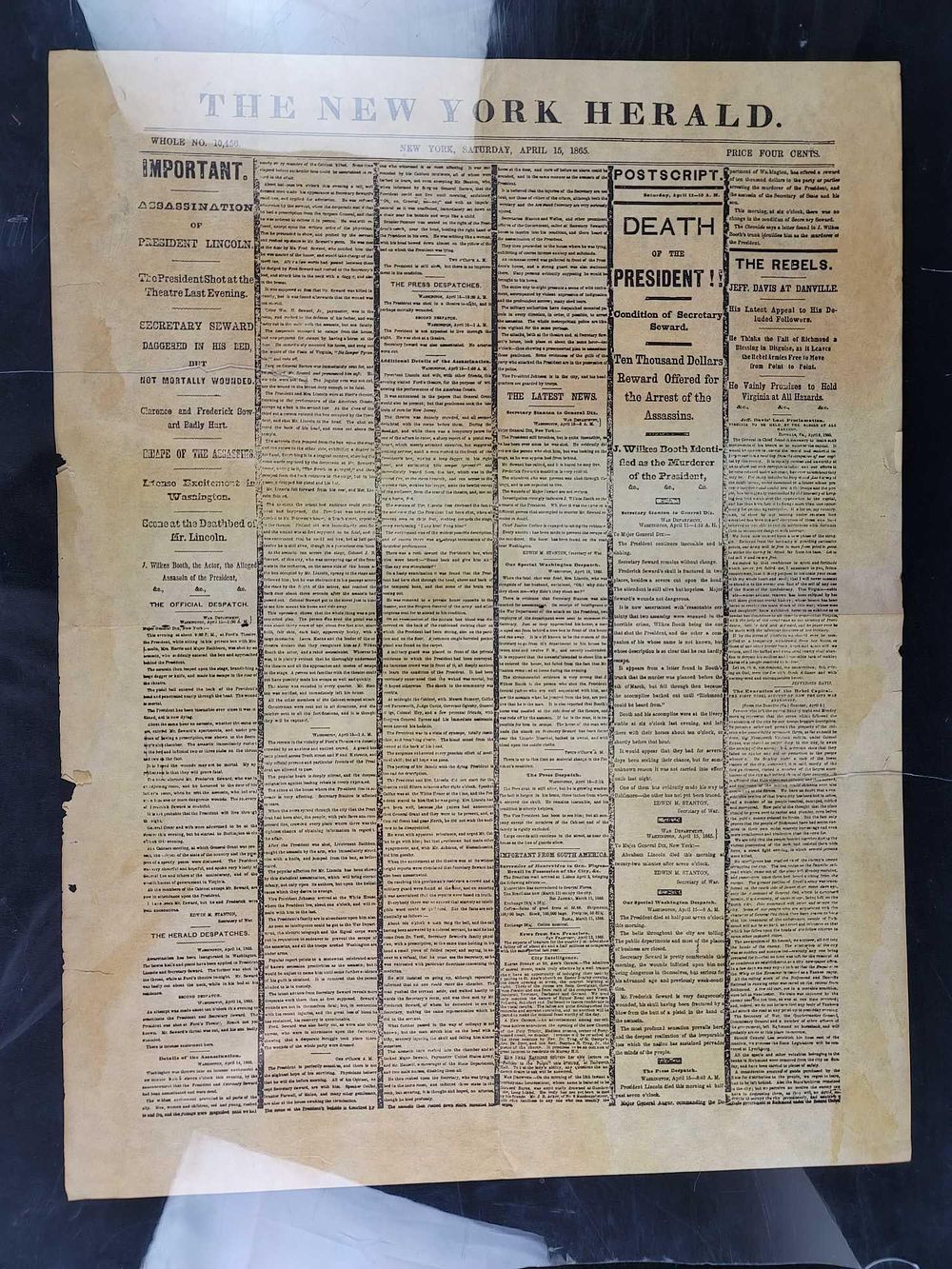 Lot 285: The New York Herald Reissue April 1865 President Lincoln