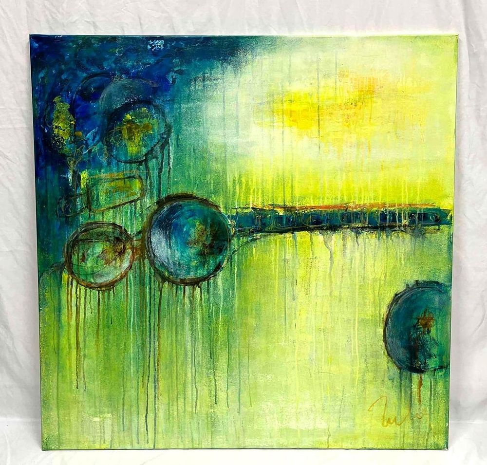 Lot 312: Large Stretched Canvas "Ball 3" By Julie