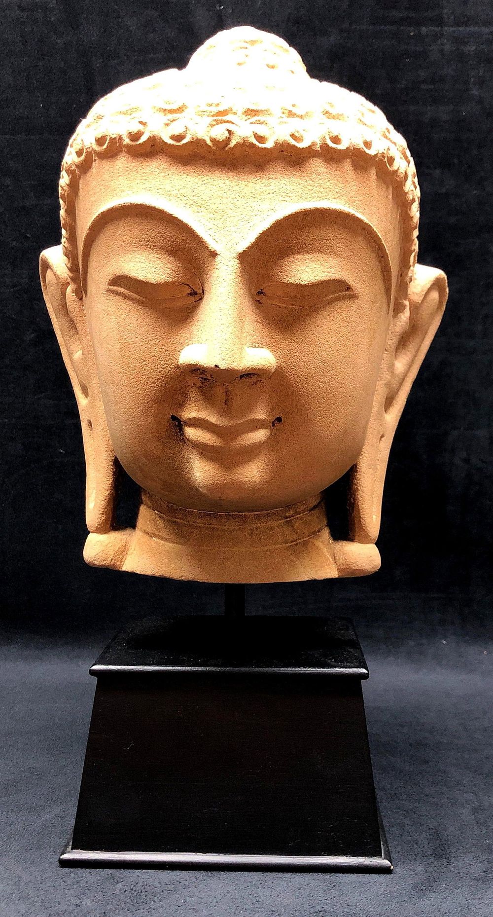 Lot 360: Meditating Buddha Head Sculpture on Stand - Concrete