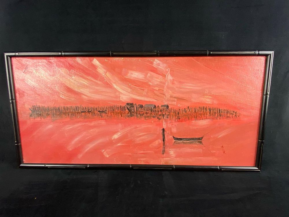 Lot 422: Vintage Signed KOK Oil On Canvas Textured Fishing Village Painting