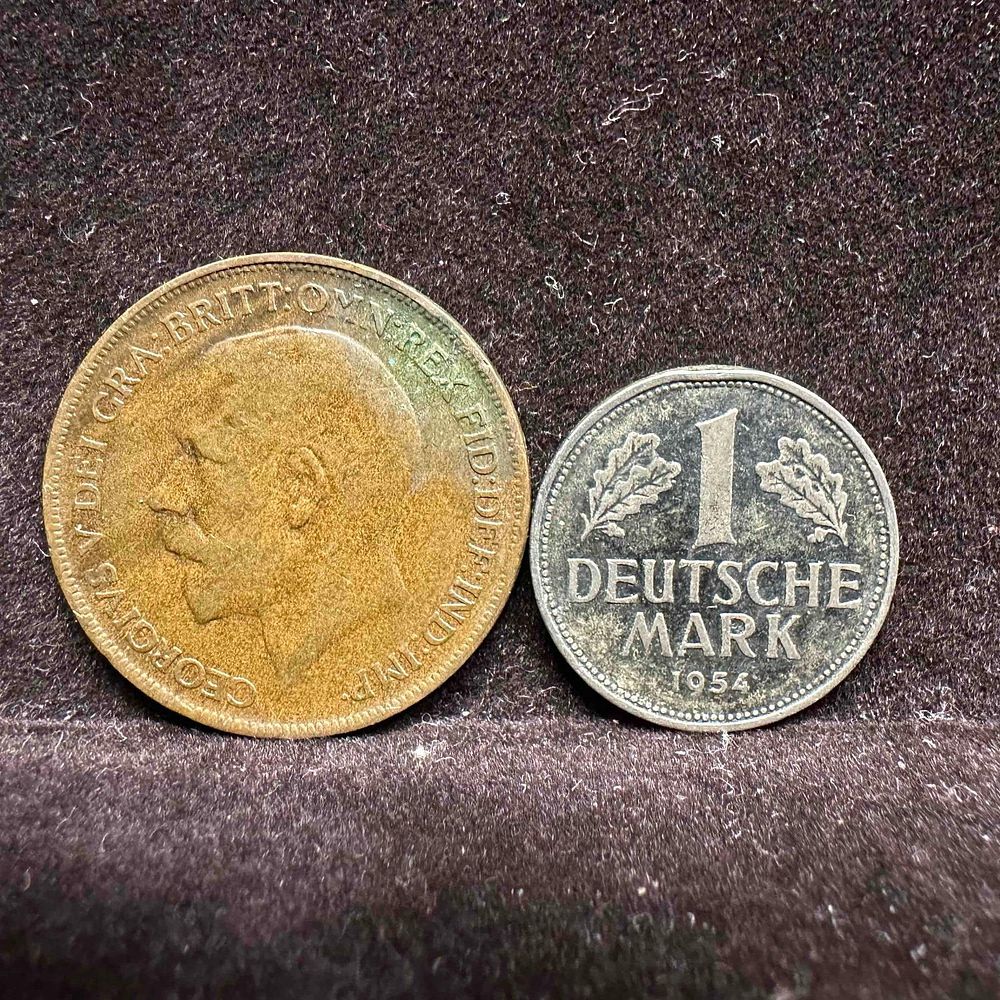 Lot 493: Historic European Coins British Penny and German Deutsche Mark Set