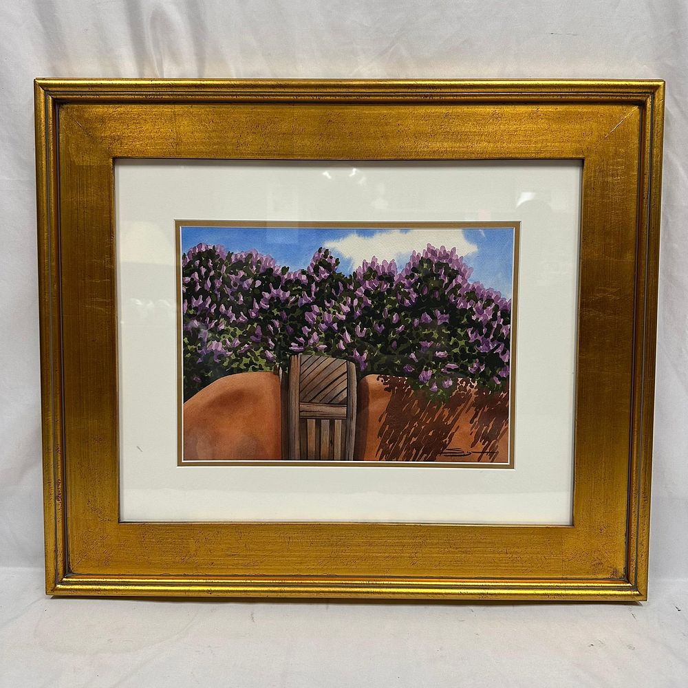 Lot 500: Shirley Lynn Watercolor Southwestern Gate Signed Framed