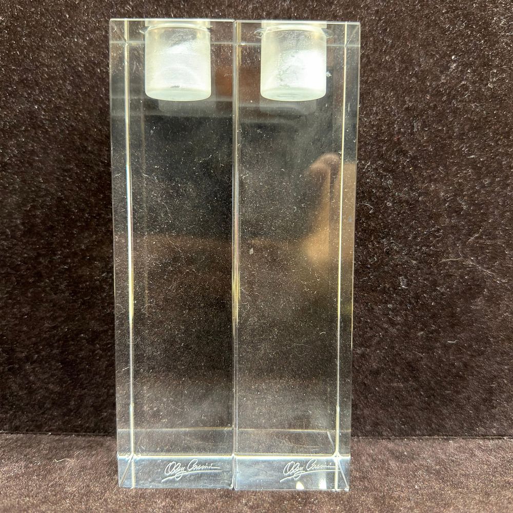 Lot 153: Pair of Oleg Cassini Crystal Glass Candlesticks Pillar Candle Holder