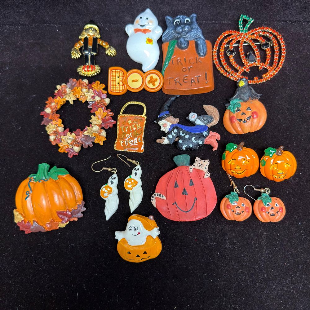 Lot 196: Halloween Fall Autumn Pumpkin Orange Theme Brooch Set HG5