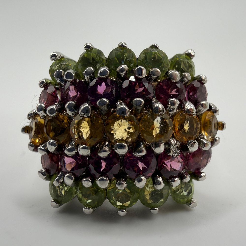 Lot 208: Multi Gemstone Band Design Sterling Ring Tourmaline Citrine