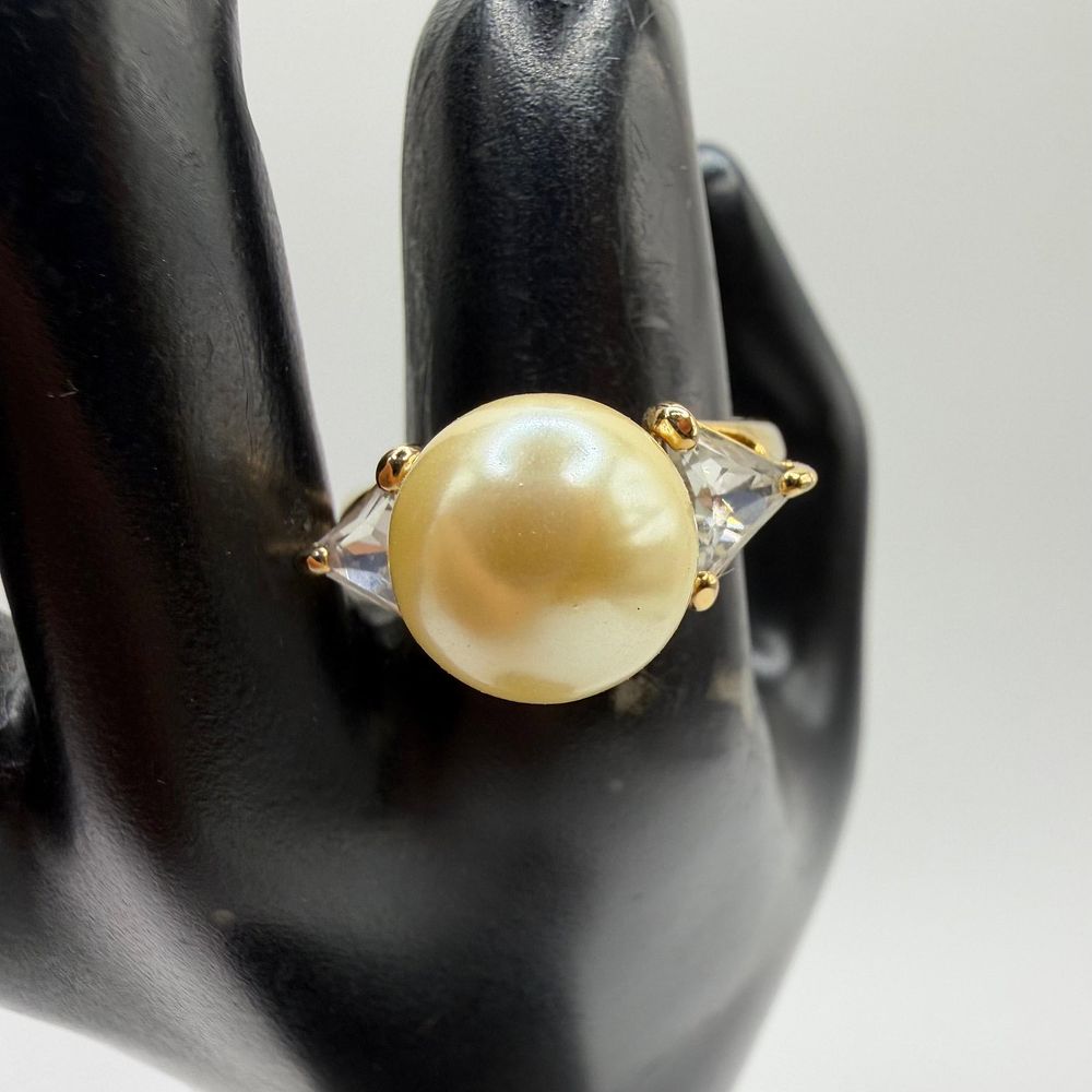 Lot 218: Nolan Miller Ring Faux Pearl Rhinestone Baguettes Uptown Ring Sz 10