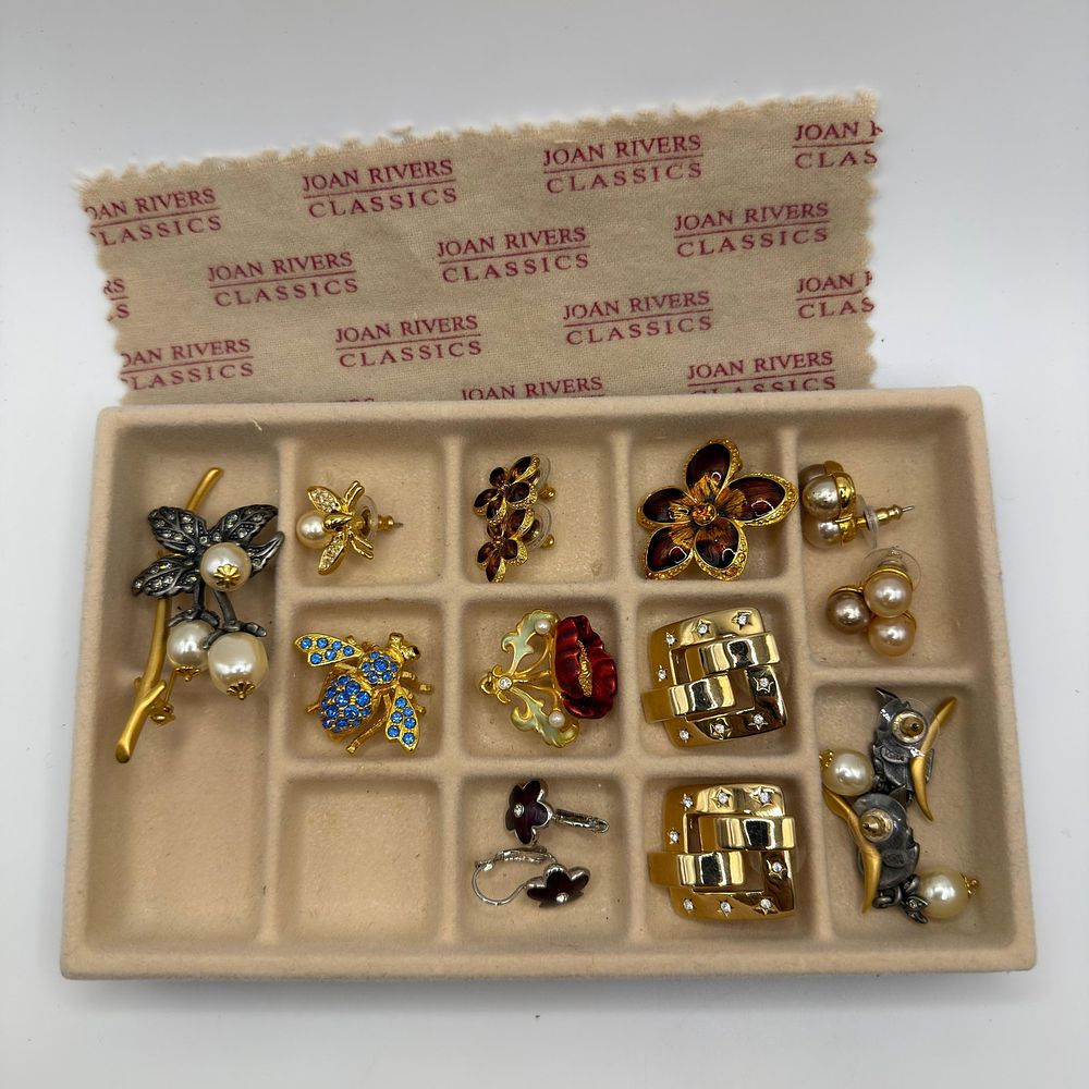 Lot 222: Collection of Joan Rivers Costume Jewelry Brooches and Earrings Floral Bee Style