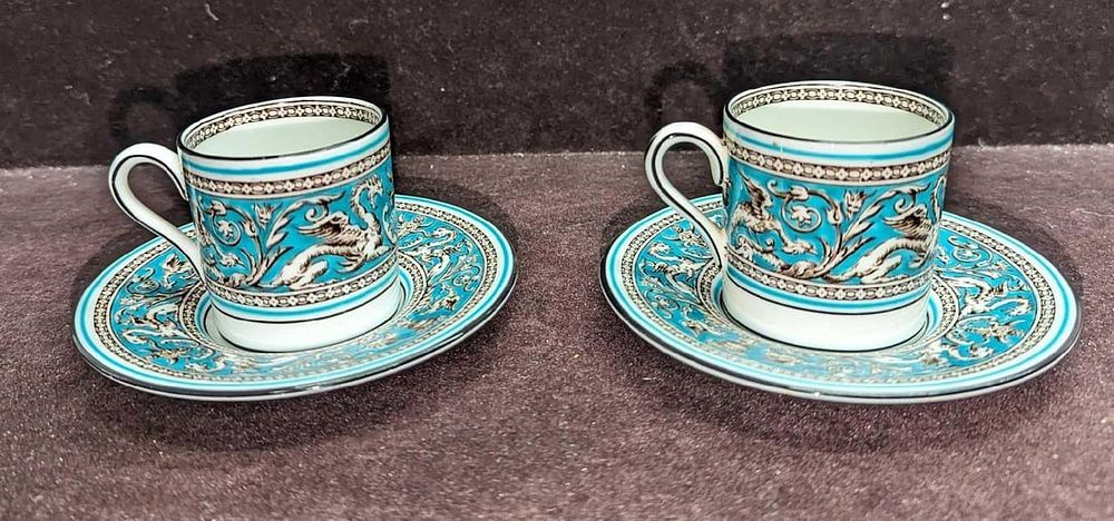 Lot 243: Retired Florentine Turquoise 2 Demitasse Cups & Saucers