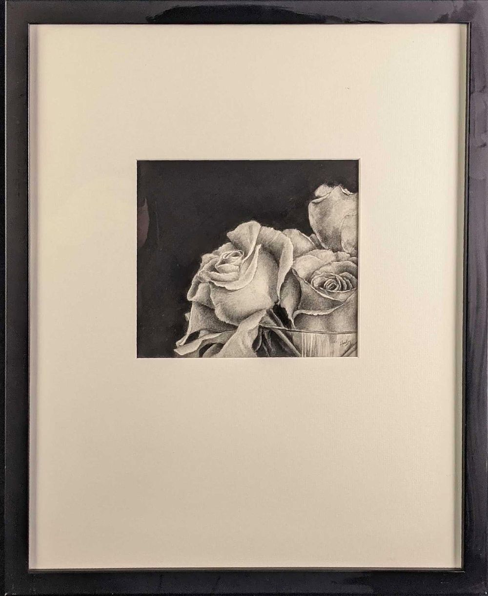 Lot 282: Original Framed Charcoal On Paper By Sandra J Hadley Rose