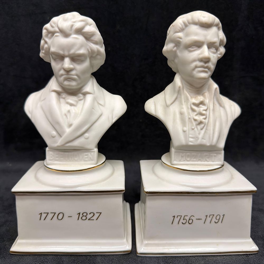Lot 454: San Francisco Beethoven and Mozart Porcelain Bust Music Box Figurines