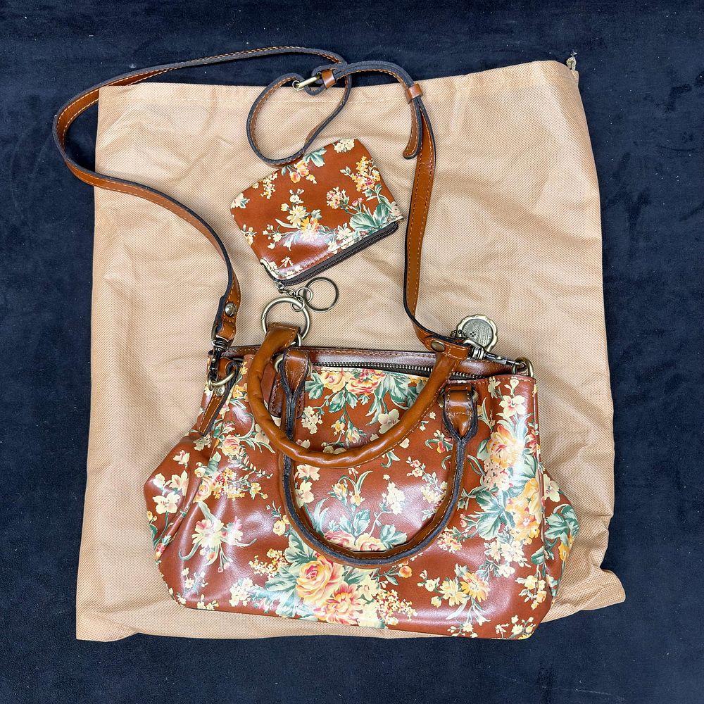 Lot 460: Patricia Nash Floral Leather Satchel Crossbody Handbag Zip Coin Purse