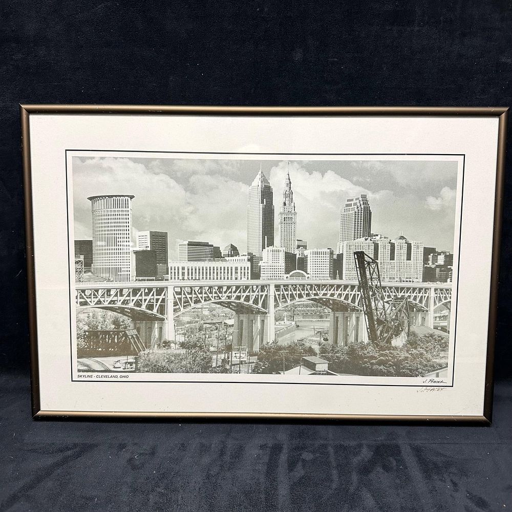 Lot 165: Skyline Cleveland Ohio Black and White Framed Photograph Signed Jim Ptacek