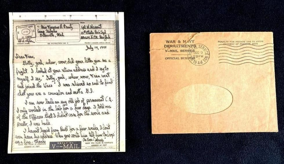 Lot 180: V-Mail July 14, 1944 13th Photo Recon Squadron WAACS