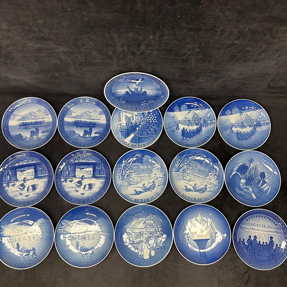 Lot 196: Sixteen Large Lot of Blue and White Royal Copenhagen Bing and Grondahl Plate Collectibles
