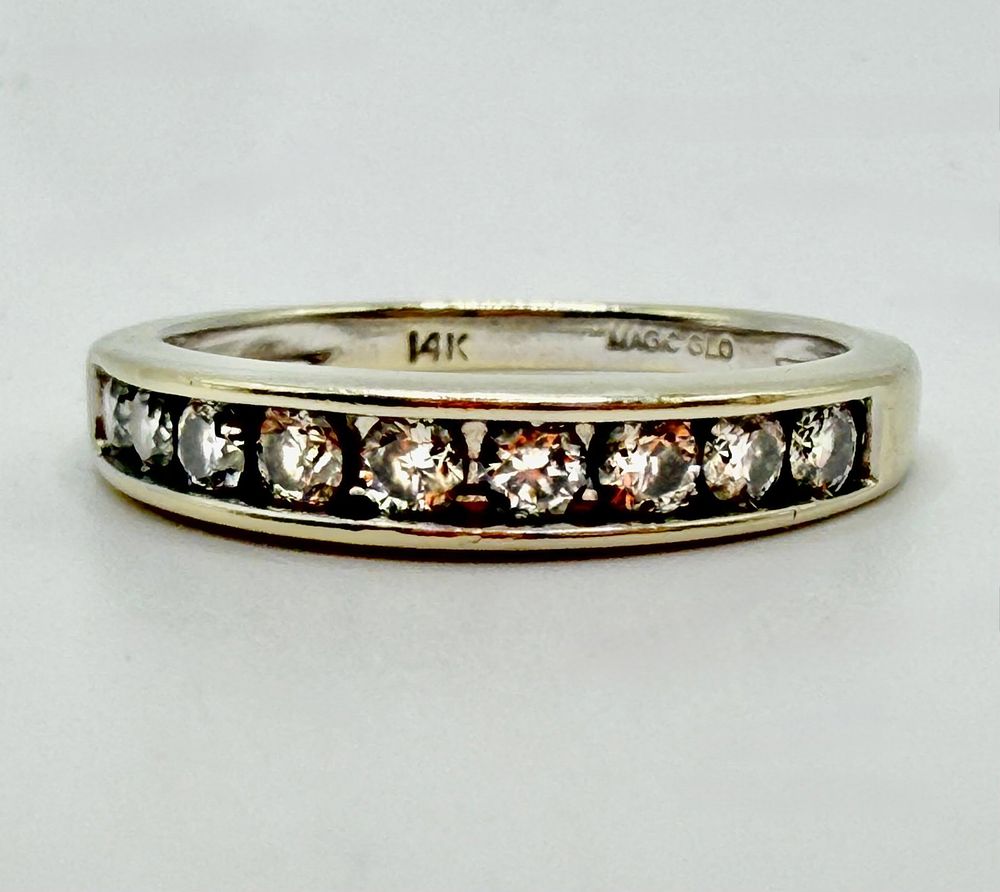 Lot 218: 14K White Gold Diamond Wedding Anniversary Band Ring Magic Glo Nine Diamonds