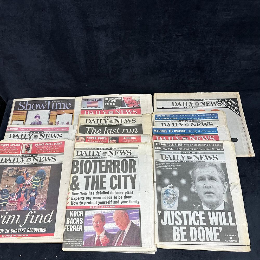Lot 219: Collection of New York Daily News September 911 Era Front Pages Newspaper Set
