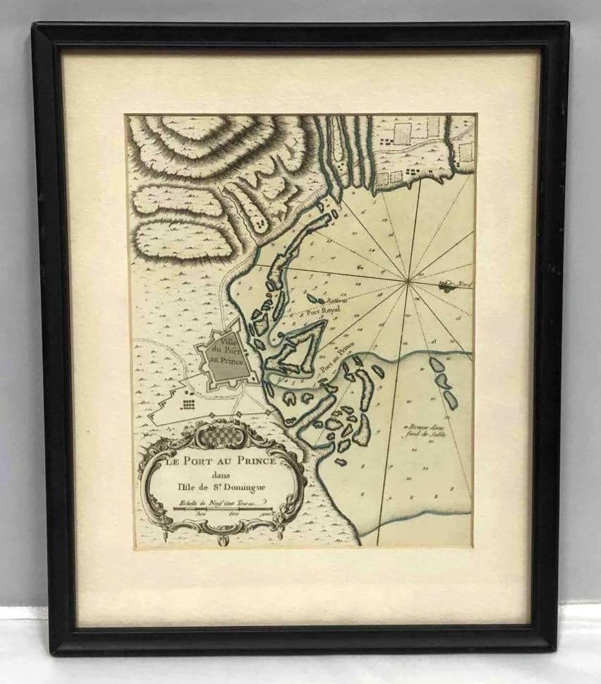 Lot 220: Framed Vintage Map Of Le Port Au Prince In The Island Of Santo Domingo