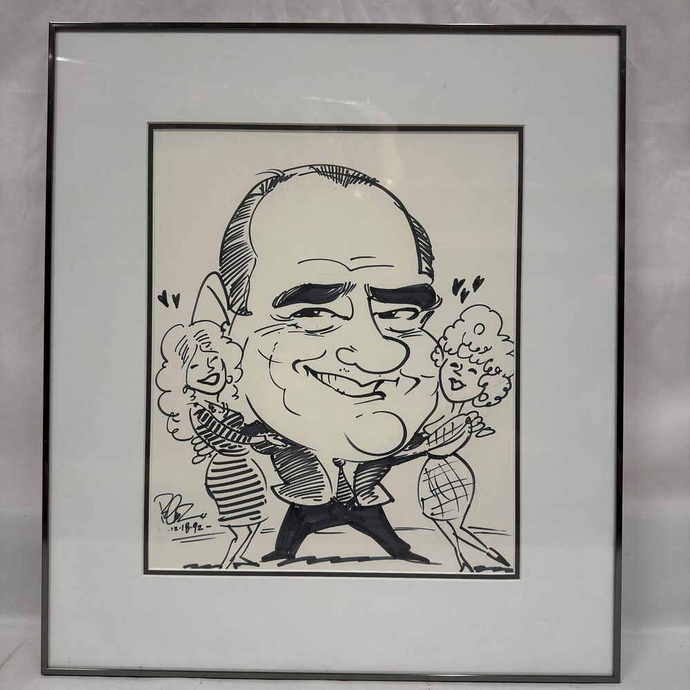 Lot 296: Original Signed 1992 Michel Roux Caricature Drawing Framed