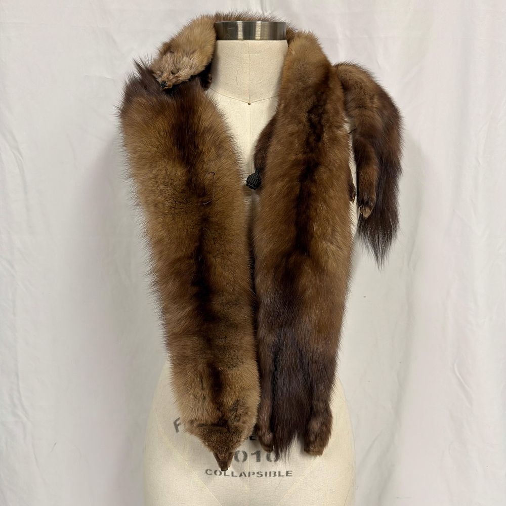 Lot 318: Three Full Bodied Sable Fur Animal Scarf Piece Button Eyes