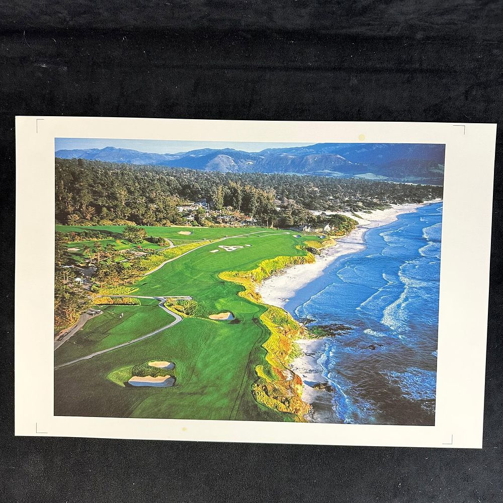Lot 350: Pebble Beach Coastal Aerial Color Photography Print California Golf Course 19 x 13