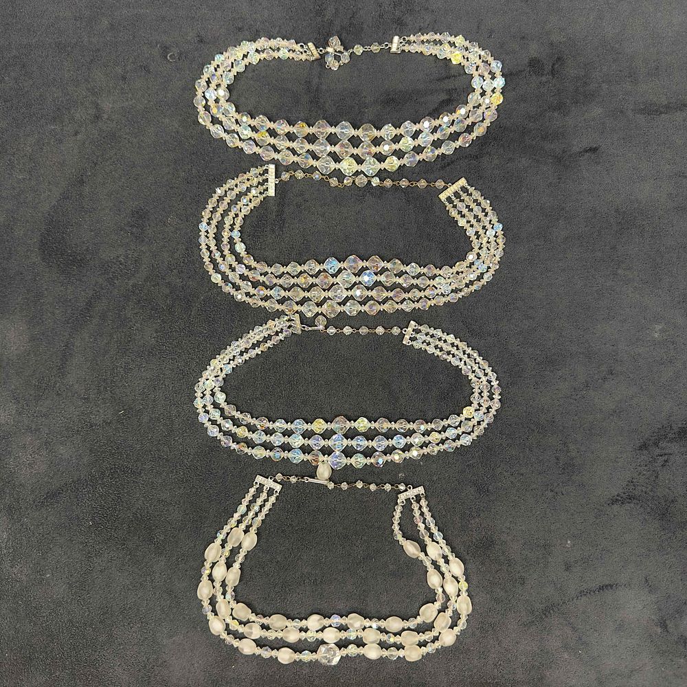 Lot 385: Costume Jewelry Clear Glass Crystal Necklace Set Lot of Four H64