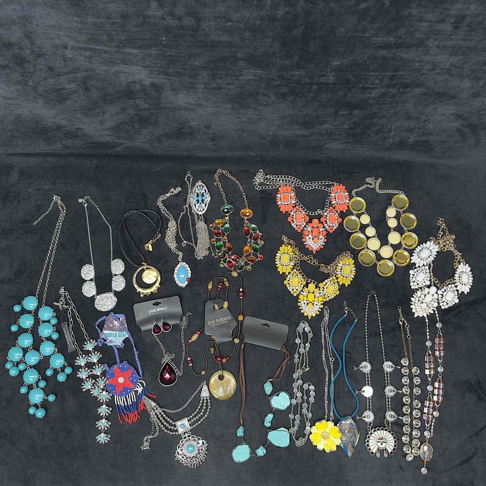 Lot 388: Costume Jewelry Necklace Set Lane Bryant Mocha Avenue Faux Turquoise Collection Lot of 22 Necklaces