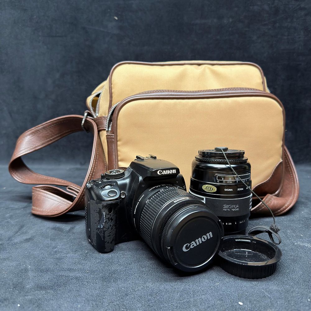 Lot 416: Canon EOS Rebel XTi DSLR Camera with Canon and Sigma Lenses Bag