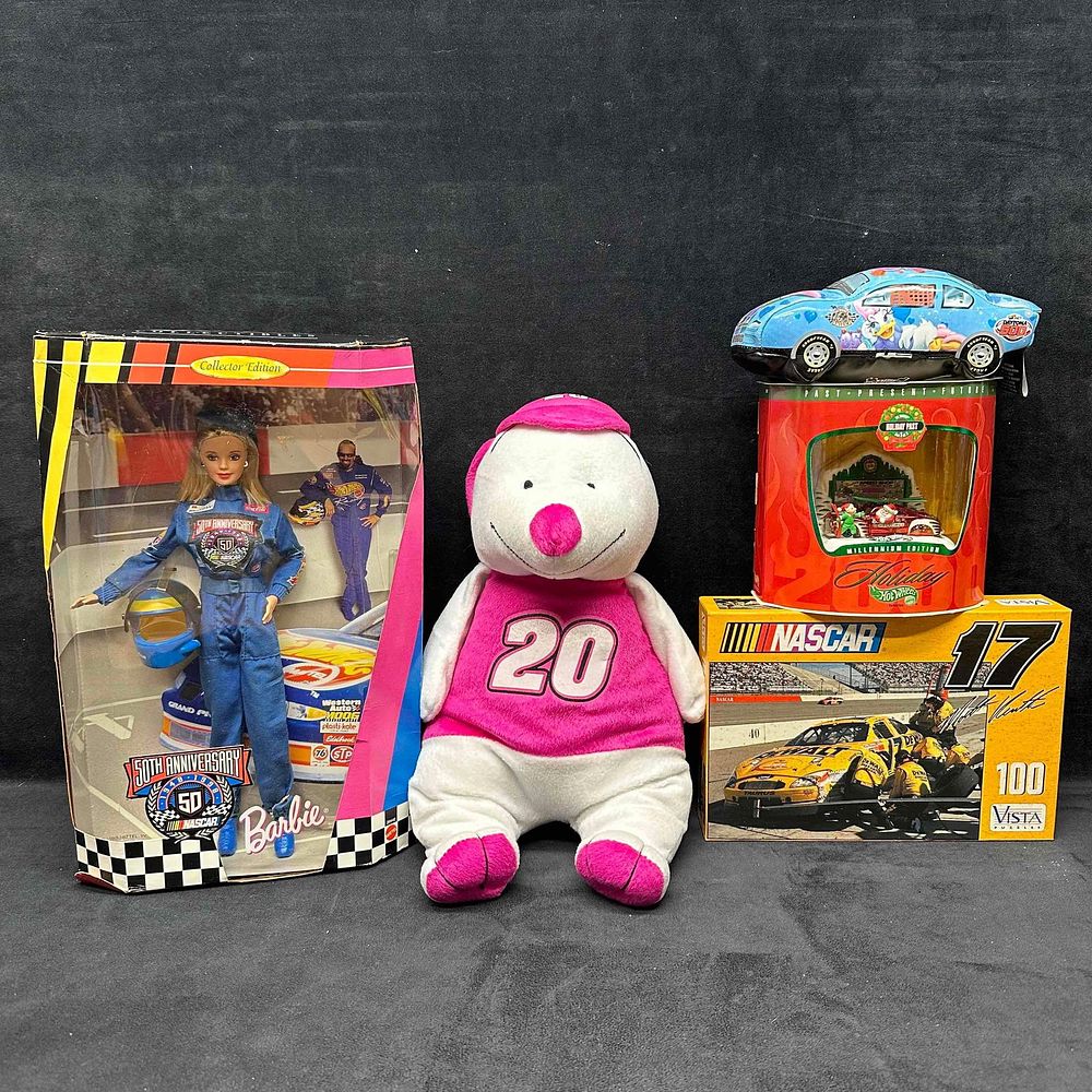Lot 437: NASCAR Barbie Disney Hot Wheels Toy Collection of Five Collectibles
