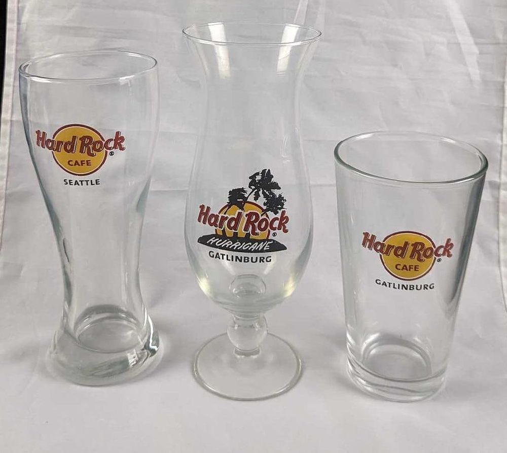 Lot 445: 3 Hard Rock Cafe Drinking Glasses