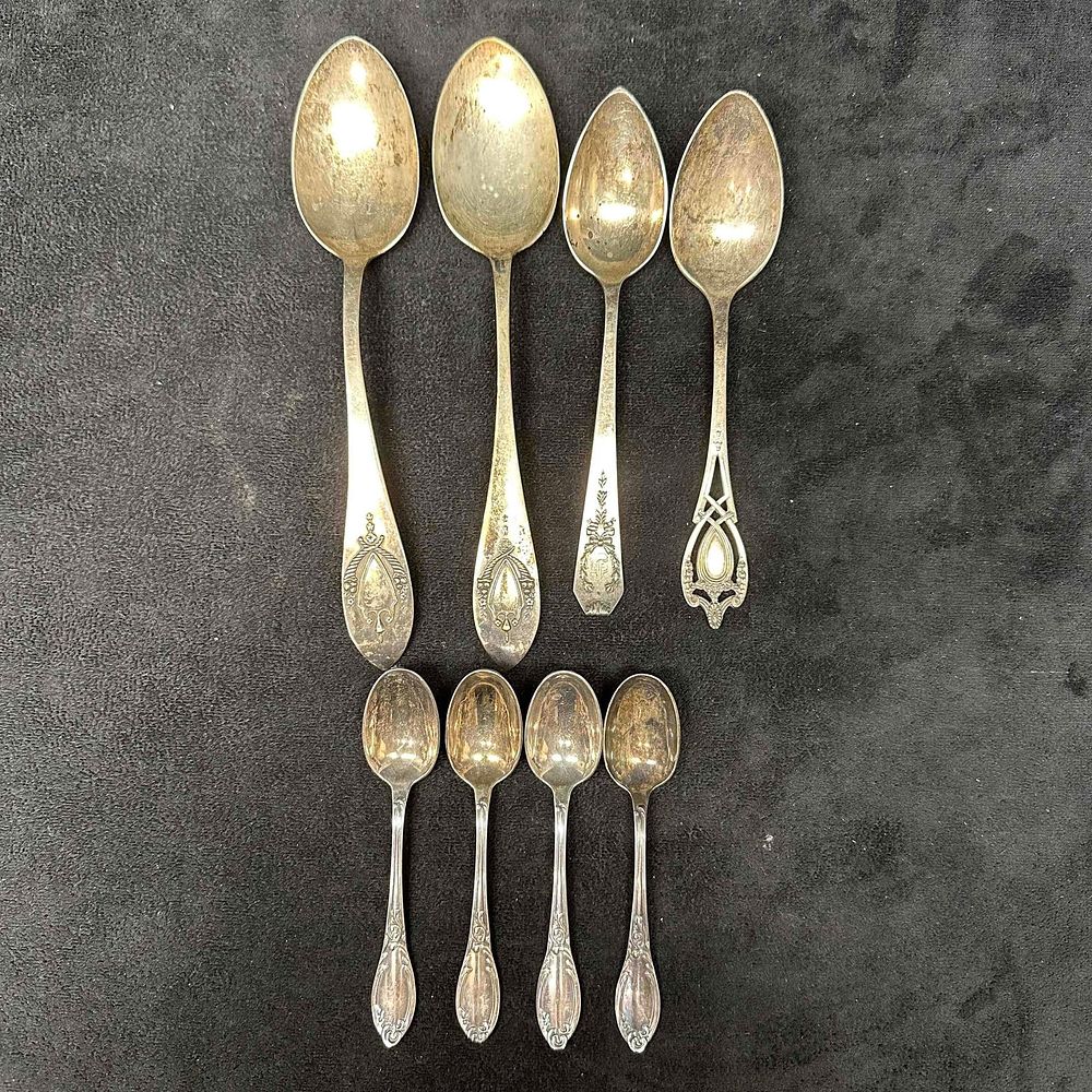 Lot 447: Sterling Silverware Spoon Set Eight Spoons 925