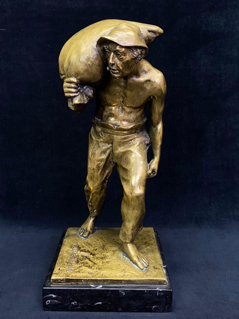 Lot 448: Antique Gilt Bronze Peasant By P. L. Kowalczewski