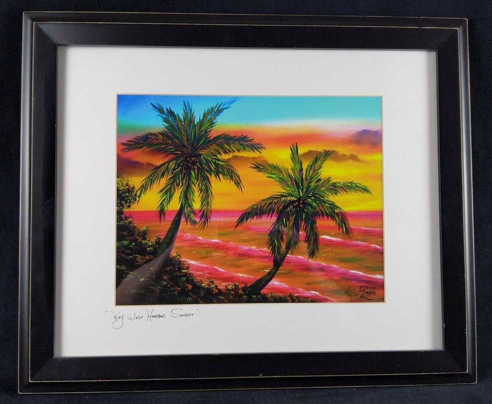 Lot 161: Framed Key West Harbor Sunset Glenn Glenn Lahti