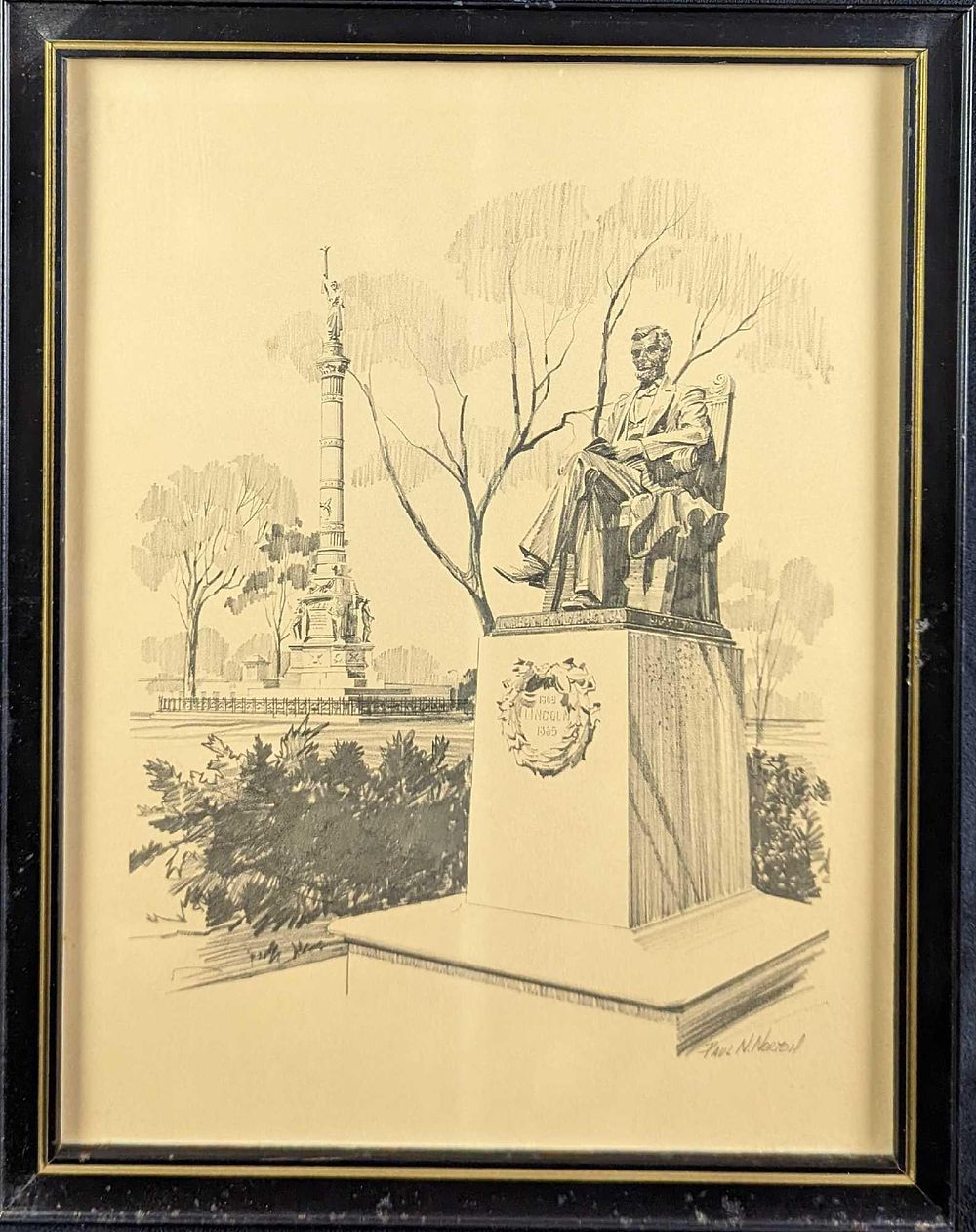 Lot 173: Framed Paul N. Norton Lincoln Monument Print