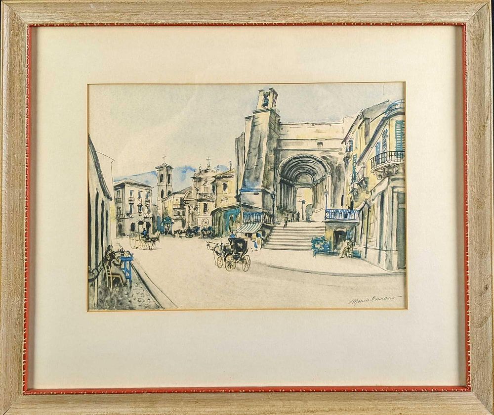 Lot 186: JB Framed Mario Carraro Piazza Del Carmine Print