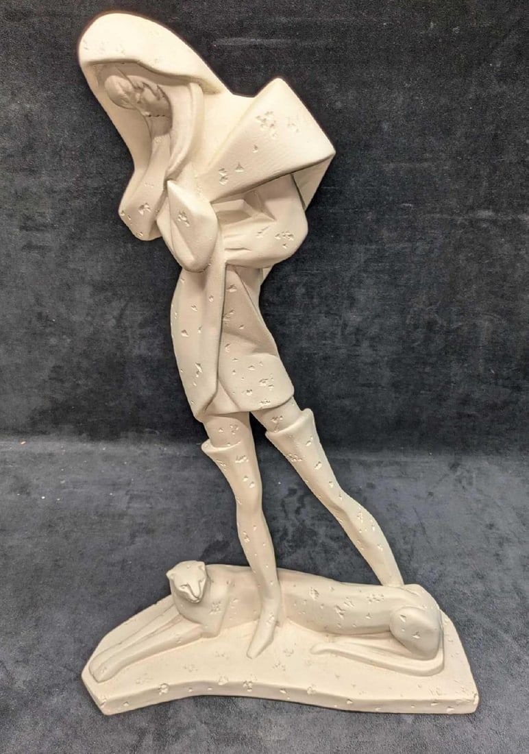 Lot 222: FDF Design Plaster Sculpture Woman With Cheetah
