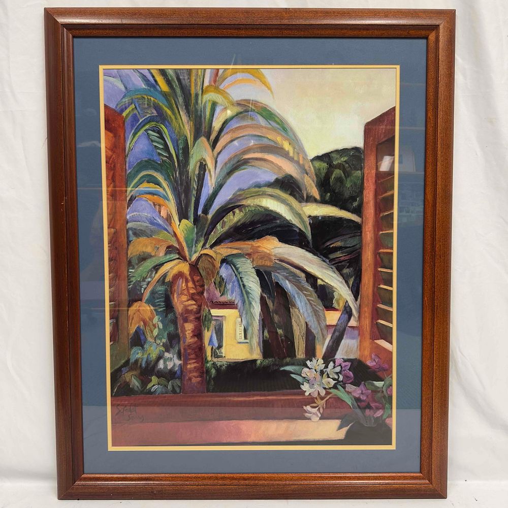 Lot 270: Soledat Sans Art La Palmera Palm Tree Tropical Art Scene Print Framed
