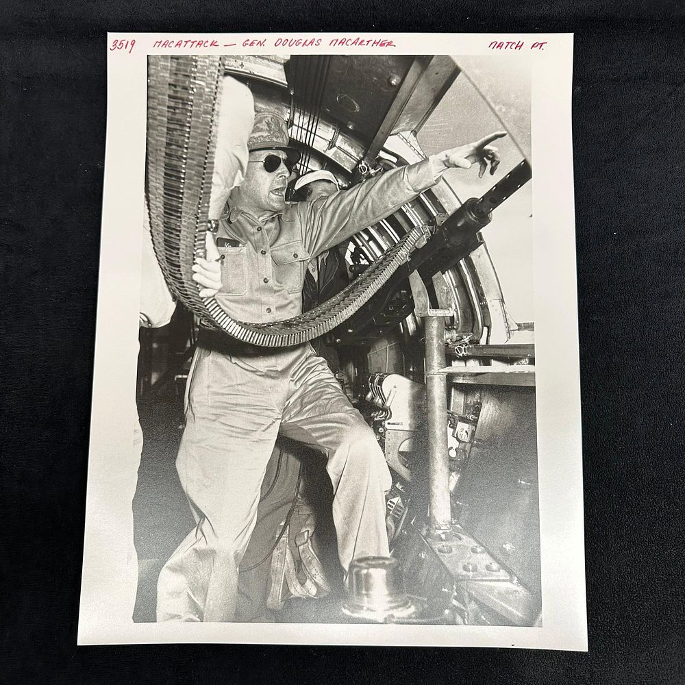 Lot 273: Black and White Analog Photo Print Mac Attack General MacArthur WWII Era