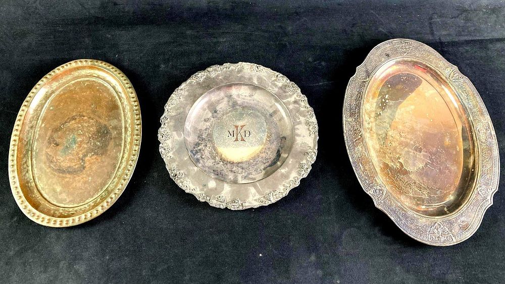 Lot 278: Set of (3) Silver Plate & Tin Platters