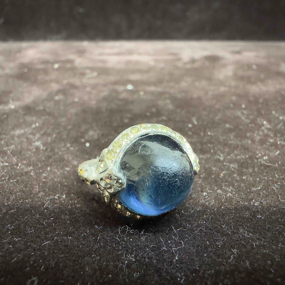 Lot 296: Round Blue Glass Cubic Zirconia Setting Accent Sterling Silver Ring
