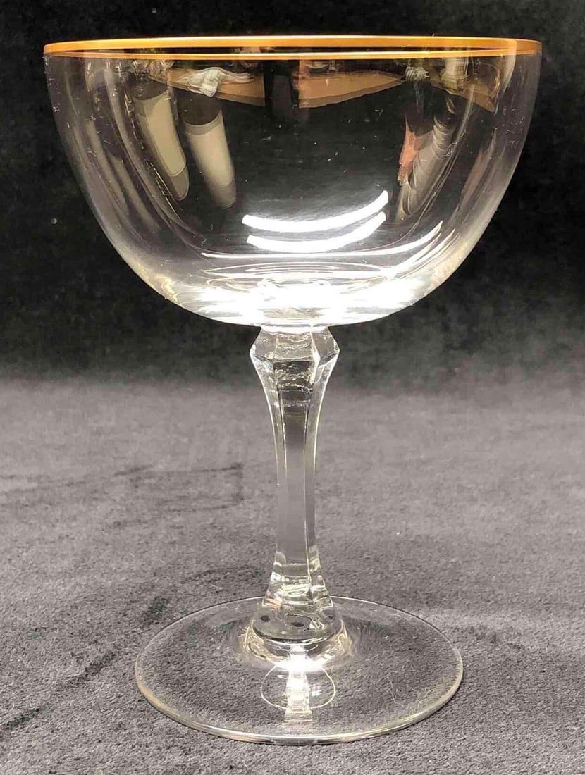 Lot 334: Lenox "Mansfield" Crystal Gold Rim Champagne Glass