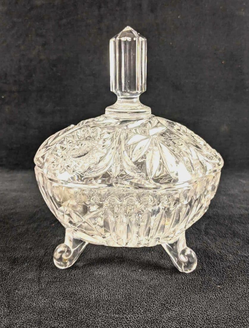 Lot 341: Glass Candy Dish With Lid Footed Elegant Dish
