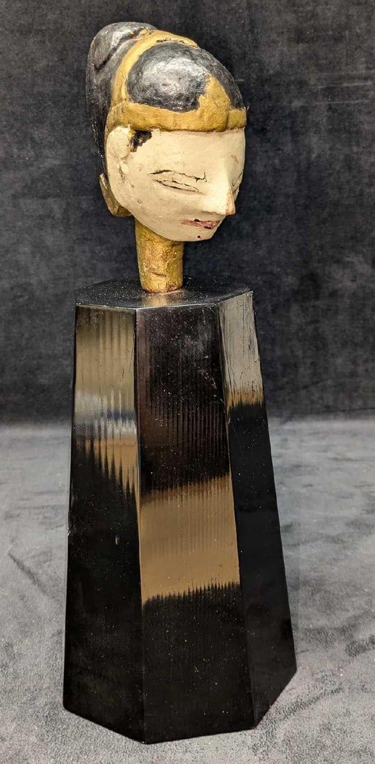 Lot 342: Vintage Hand Carved Painted Wooden Puppet Head Lady B
