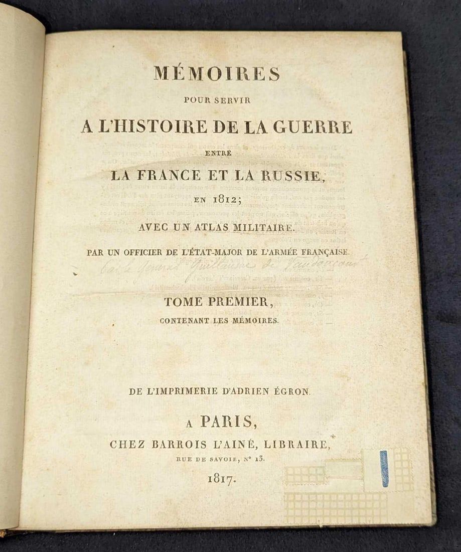 Lot 360: 1817 Memoires Pour Servir A L'histoire De La Guerre